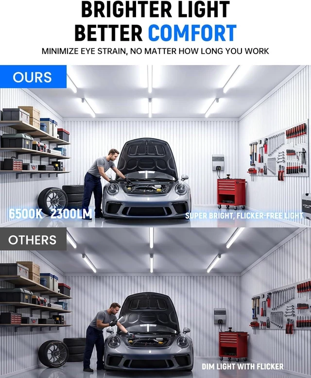 Alt view image 7 of 7 - T5 LED Shop Lights 4FT 20W 2300lm 6500K Cabinet and Garage Light 4 Pack