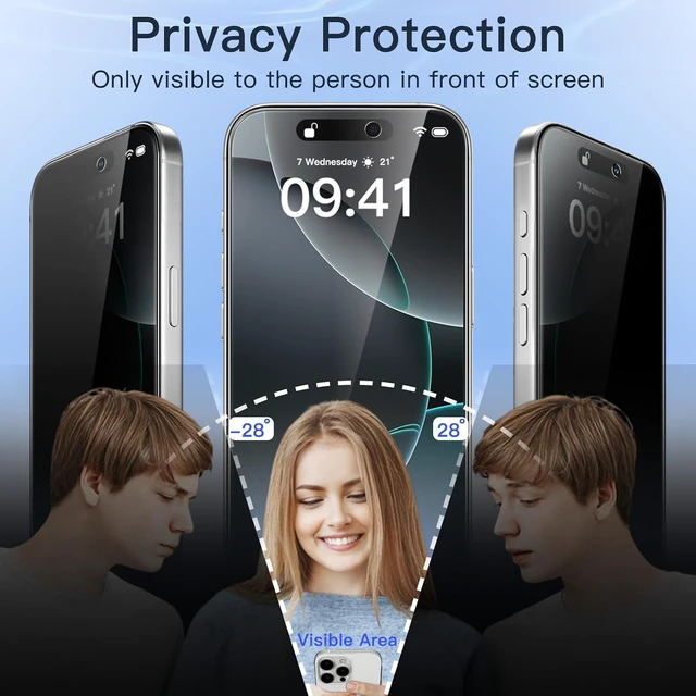 Alt view image 3 of 7 - Privacy Screen Protector for iPhone 16 Pro 2+2 Pack