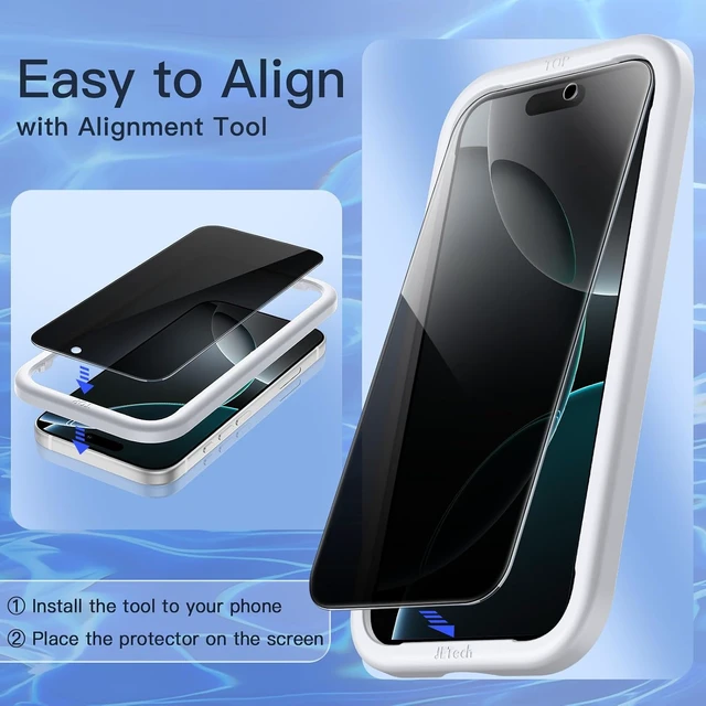 Alt view image 4 of 7 - Privacy Screen Protector for iPhone 16 Pro 2+2 Pack