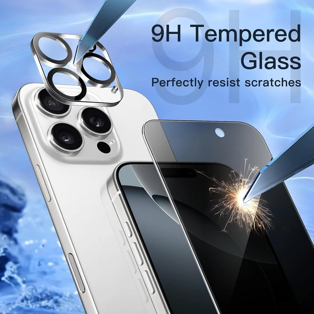 Alt view image 5 of 7 - Privacy Screen Protector for iPhone 16 Pro 2+2 Pack