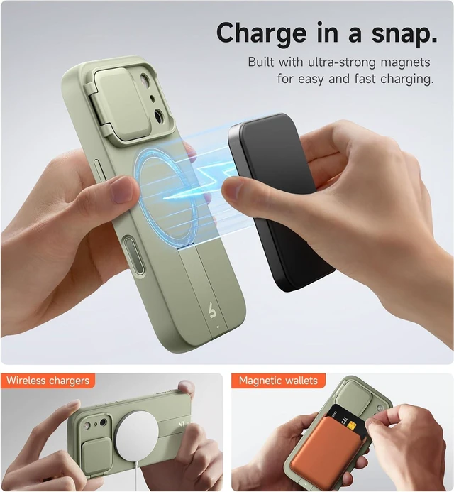 Alt view image 3 of 7 - for iPhone 17 Pro Max Case with Camera Control Cover Camera Cover and Adjustable Kickstand Compatible with MagSafe Shockproof Bumper Protective Cases 6.9 Inch Green