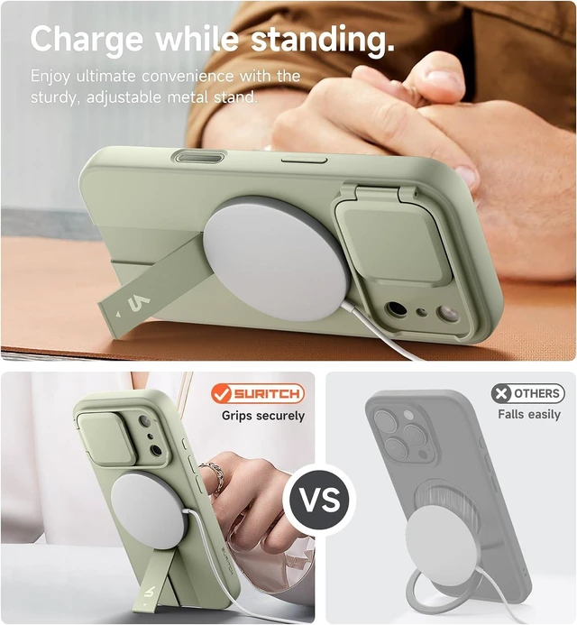 Alt view image 5 of 7 - for iPhone 17 Pro Max Case with Camera Control Cover Camera Cover and Adjustable Kickstand Compatible with MagSafe Shockproof Bumper Protective Cases 6.9 Inch Green