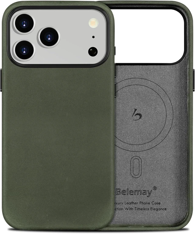 Main image of Crazy Horse Leather Case for iPhone 17 Pro Max (6.9) Pine Green