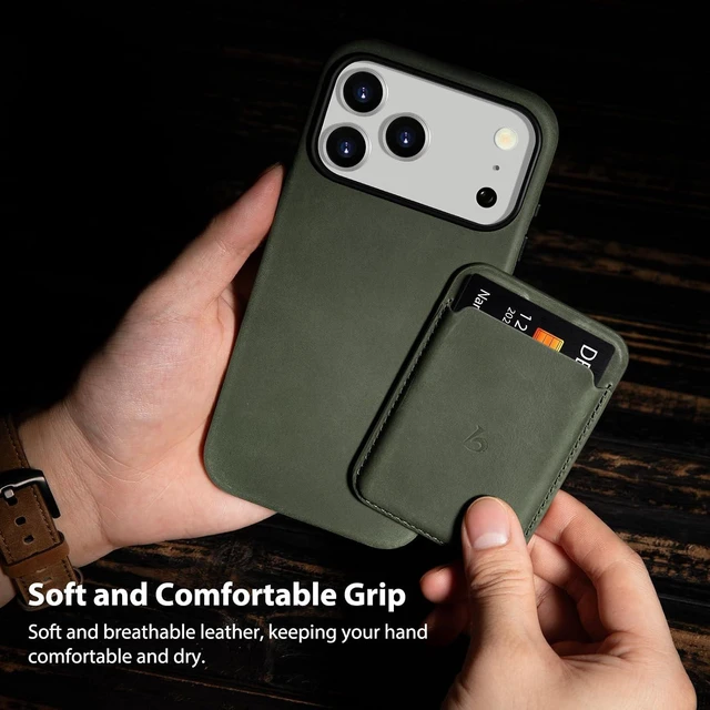 Alt view image 3 of 7 - Crazy Horse Leather Case for iPhone 17 Pro Max (6.9) Pine Green