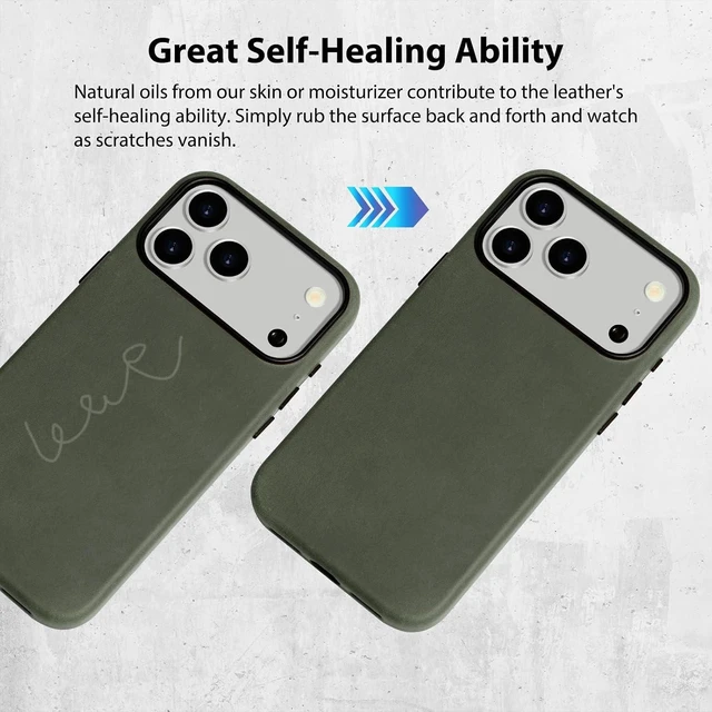 Alt view image 4 of 7 - Crazy Horse Leather Case for iPhone 17 Pro Max (6.9) Pine Green
