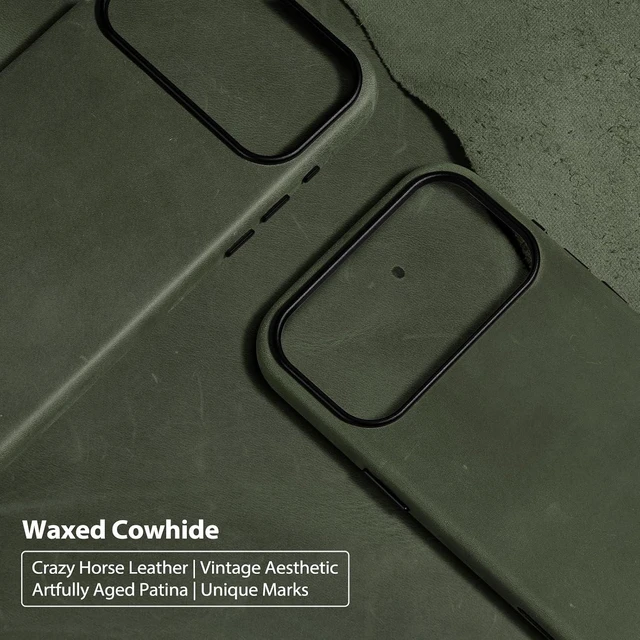 Alt view image 2 of 7 - Crazy Horse Leather Case for iPhone 17 Pro Max (6.9) Pine Green