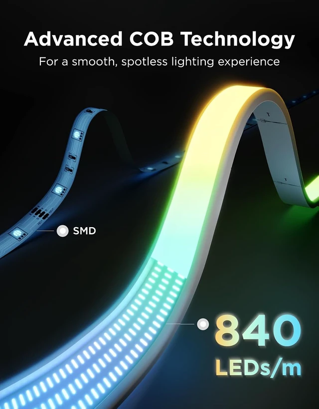 Alt view image 2 of 7 - COB LED Strip Lights 2 RGBIC 840 LEDs/m 1000K-10000K 16.4ft