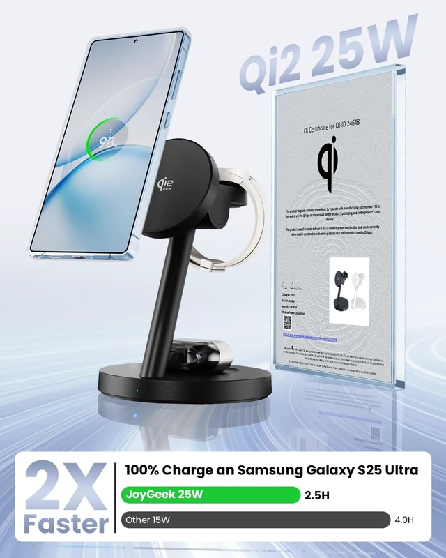 Alt view image 3 of 7 - Qi2.2 25W Wireless Charger for - Joygeek Fast Magnetic Charging Station for Galaxy S26/S25 Ultra/Z Fold8 Ultra/Z Fold Flip8/7 Watch 8 Ultra/7/6/5 & Buds 4/3 ProNot for Watch9 / Ultra2