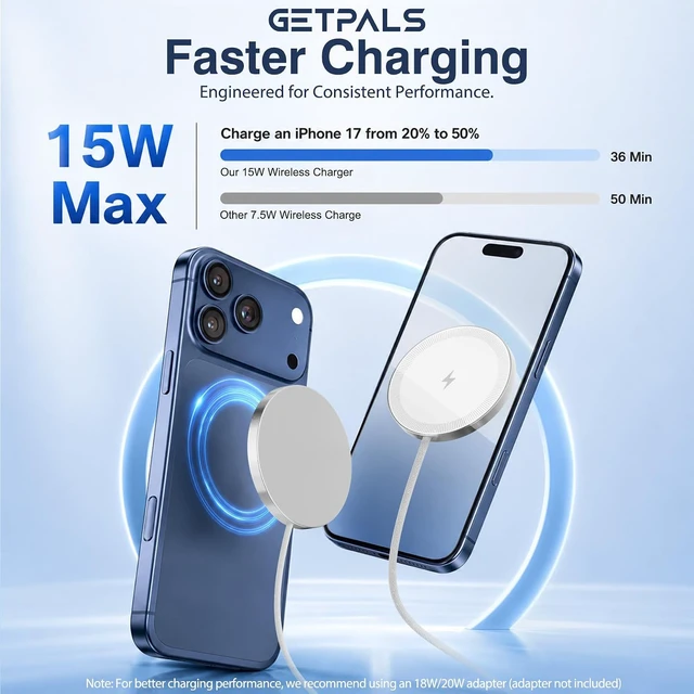 Alt view image 2 of 7 - 15W Fast Magnetic Wireless Charging Pad Suitable for Travel Home Office