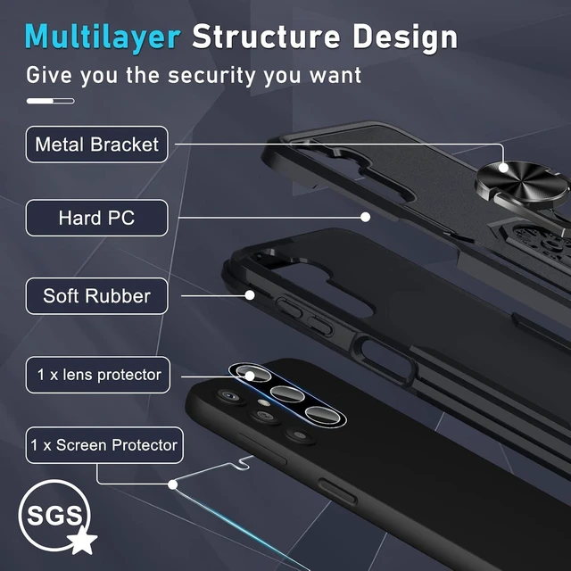 Alt view image 3 of 7 - Designed for Galaxy A14 5G Case Built in Metal Ring Holder