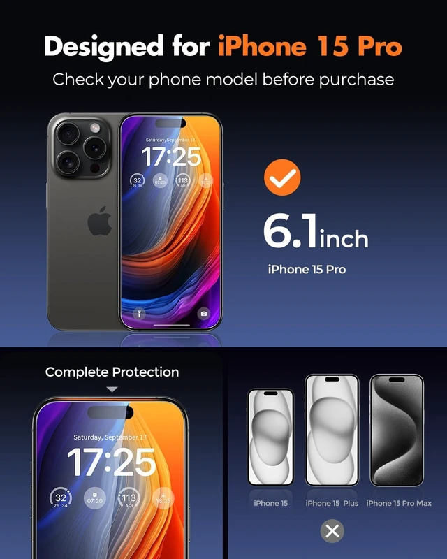 Alt view image 6 of 7 - 2-Pack Screen Protector for iPhone 15 Pro Tempered Glass