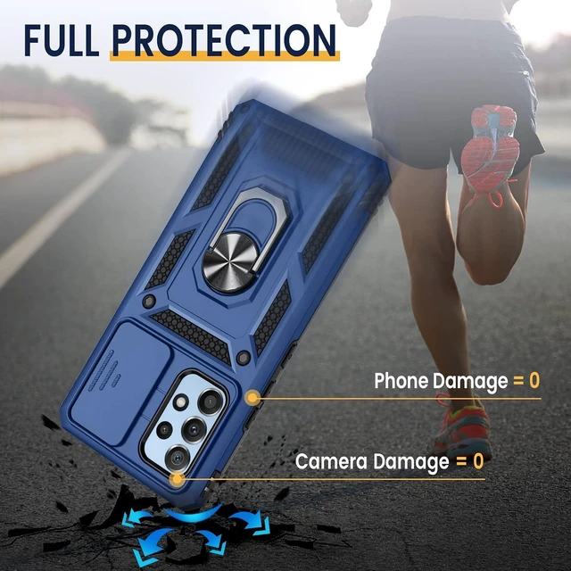 Alt view image 4 of 7 - Compatible with Galaxy A53 5G Case with Camera Cover & Kickstand Ring with Tempered Glass Screen Protector Military Grade Shockproof Protective Bumper Cover Blue