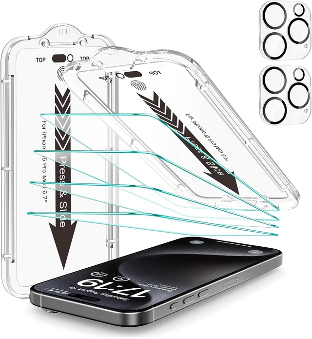 Main image of -4+2 Pack for iPhone 15 Pro Max Screen Protector (6.7) HD Clear
