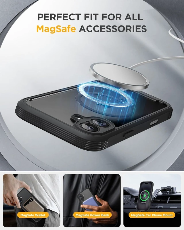 Alt view image 5 of 7 - for iPhone 16 Case 6.1 Full-Body Bumper Phone case with Built-in Full Glass Screen &Camera Control No Gap Compatible with MagSafe Drop Proof 16 Cover Black