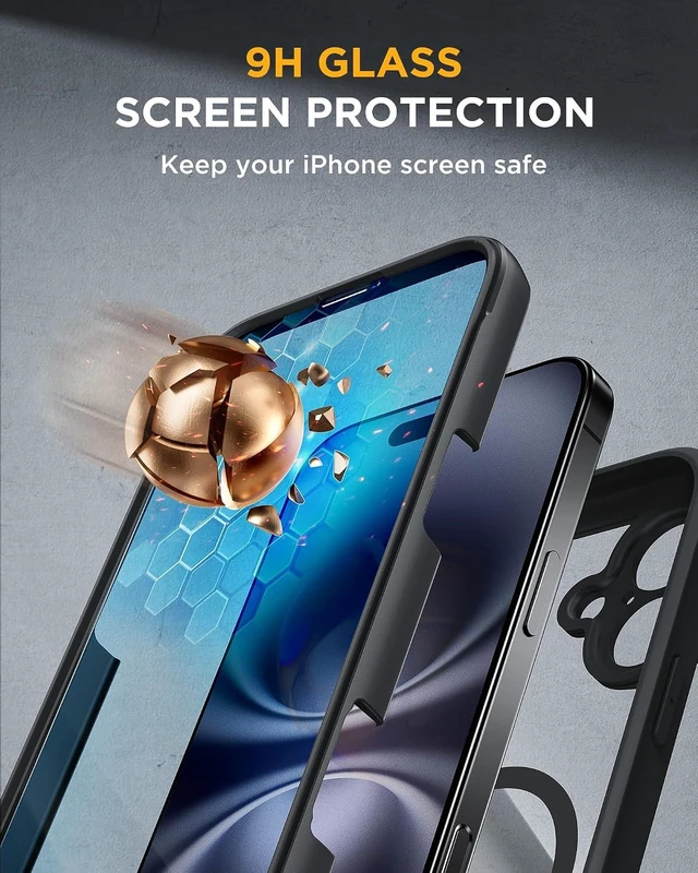 Alt view image 4 of 7 - for iPhone 16 Case 6.1 Full-Body Bumper Phone case with Built-in Full Glass Screen &Camera Control No Gap Compatible with MagSafe Drop Proof 16 Cover Black