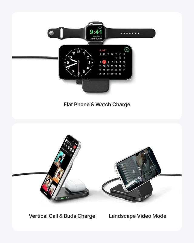 Alt view image 5 of 7 - 3 in 1 Foldable Wireless Charging Station 15W Fast Mag-Safe Charger