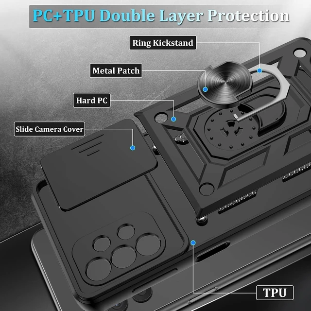 Alt view image 4 of 7 - for Galaxy A32 5G Case with HD Screen Protector Heavy Duty Shockproof Phone Cover with Magnetic Kickstand Ring for Galaxy A32 5G Black