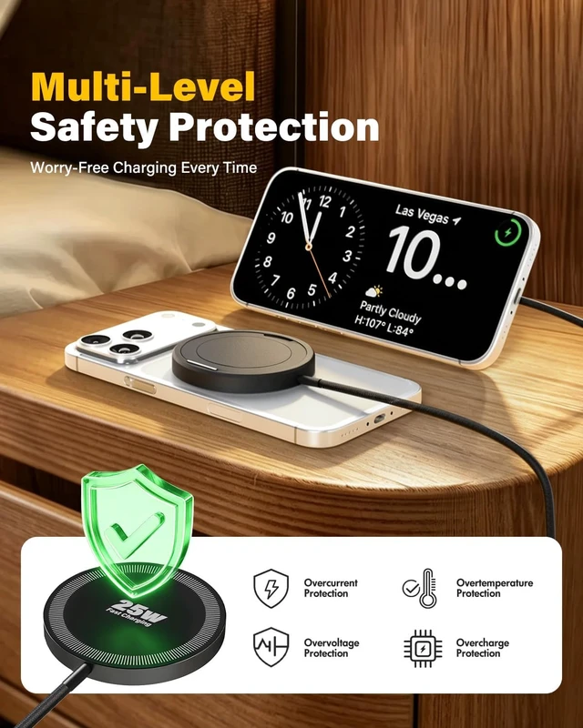 Alt view image 5 of 7 - 2Pack Magnetic Wireless iPhone Charger Fast Phone Charger with Stand 6FT 25W Fast Phone Charging Pad Wireless Magnetic Charge for iPhone 17/17Air/16 Pro Max/16 Plus/15 Pro Max/AirPods3/2/Pro Black