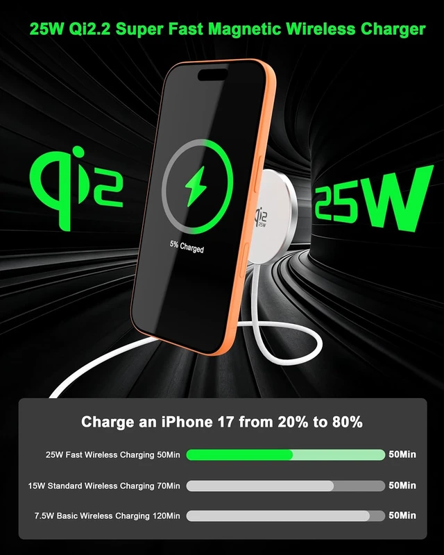 Alt view image 2 of 7 - MFi Certified Magsafe Charger 25W Qi2.2 Magnetic Wireless Charger