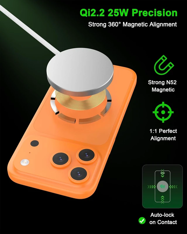 Alt view image 3 of 7 - MFi Certified Magsafe Charger 25W Qi2.2 Magnetic Wireless Charger
