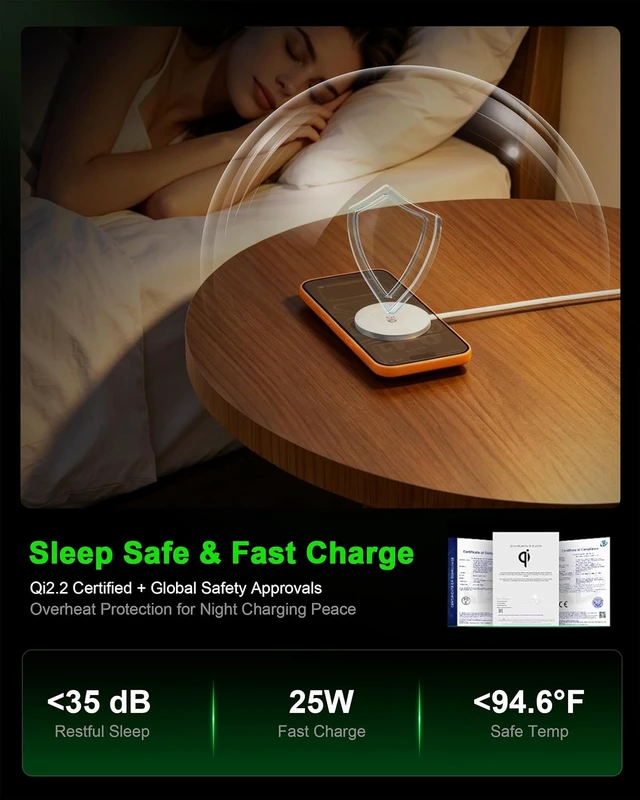 Alt view image 7 of 7 - MFi Certified Magsafe Charger 25W Qi2.2 Magnetic Wireless Charger