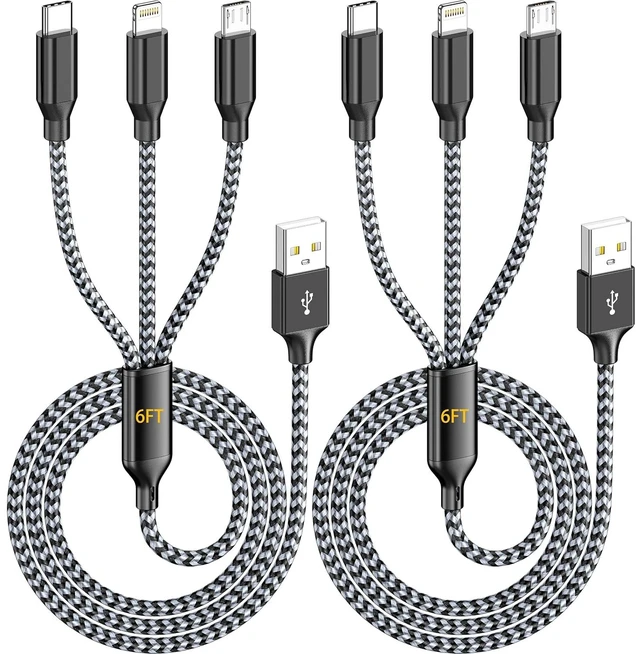 Main image of Multi Charging Cable 6FT 2Pack 3 in 1 Long MFi Certified Cable