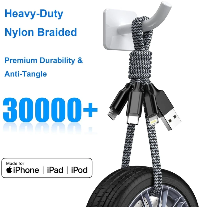 Alt view image 4 of 6 - Multi Charging Cable 6FT 2Pack 3 in 1 Long MFi Certified Cable