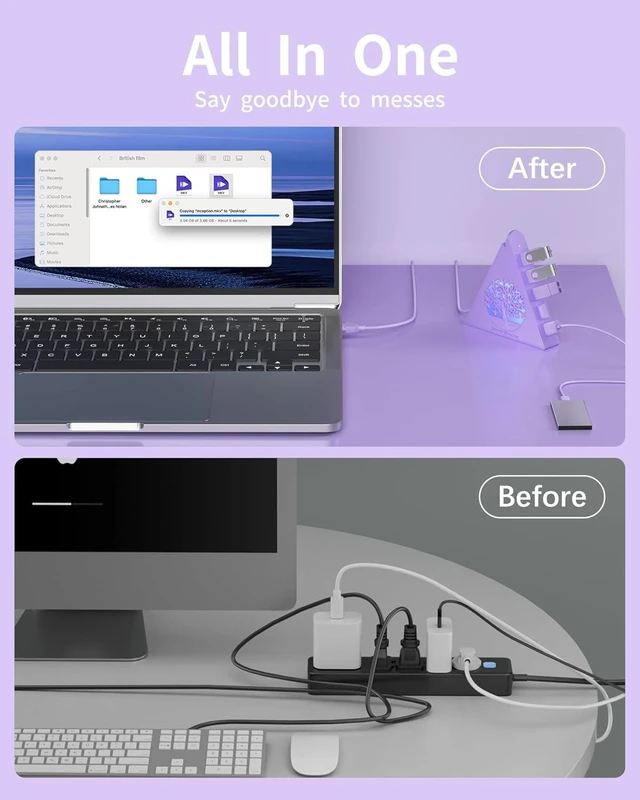 Alt view image 7 of 7 - 7-Port USB 3.0 Hub Light Purple Vertical USB Splitter with Tree-Inspired RGB Lights 5Gbps High-Speed Transfer 2FT Cable Compatible with MacBook PC Flash Drive Console Printer Camera