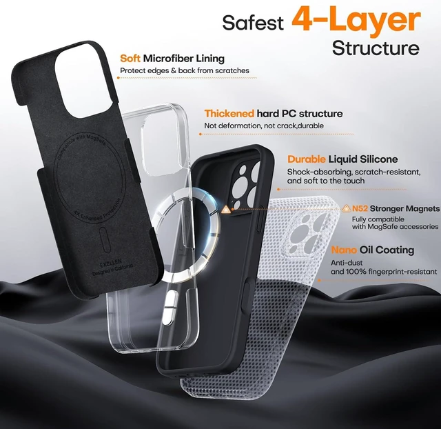 Alt view image 3 of 7 - Magnetic for iPhone 16 Pro Max Case Thicken Silicone Black