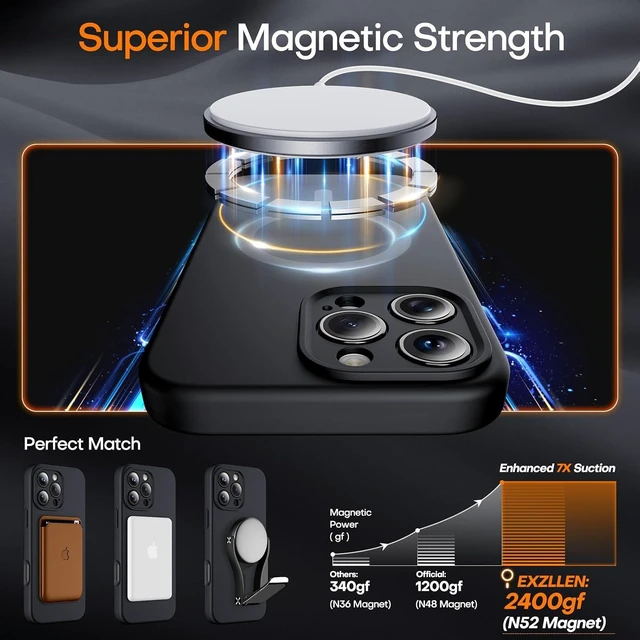 Alt view image 5 of 7 - Magnetic for iPhone 16 Pro Max Case Thicken Silicone Black