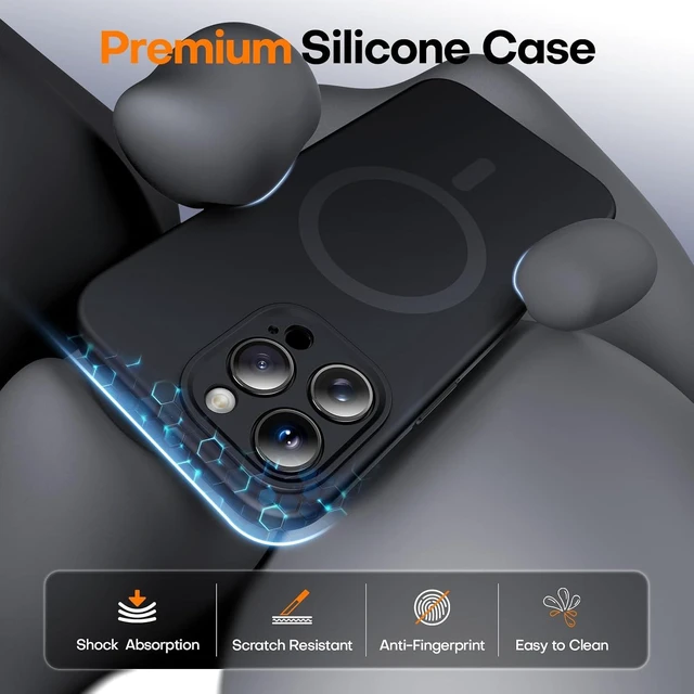 Alt view image 2 of 7 - Magnetic for iPhone 16 Pro Max Case Thicken Silicone Black
