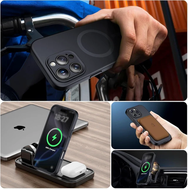Alt view image 6 of 7 - Magnetic for iPhone 16 Pro Max Case Thicken Silicone Black