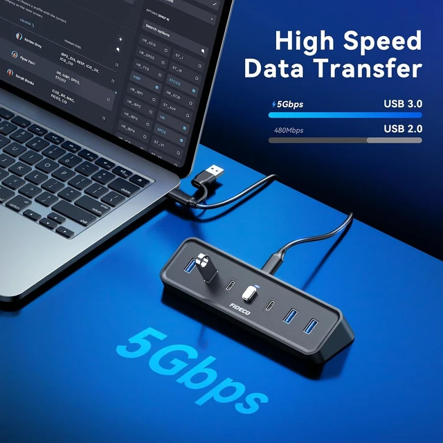 Alt view image 2 of 7 - 4 ft 7-Port USB 3.0 Hub for Desktop PC MacBook 4 USB-A & 3 USB-C