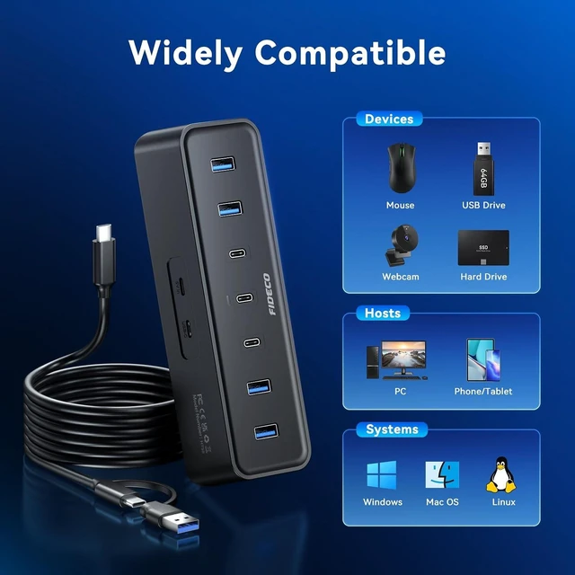 Alt view image 6 of 7 - 4 ft 7-Port USB 3.0 Hub for Desktop PC MacBook 4 USB-A & 3 USB-C