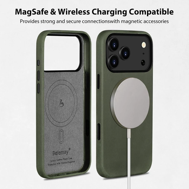 Alt view image 6 of 7 - Crazy Horse Leather Case for iPhone 17 Pro Max (6.9) Pine Green