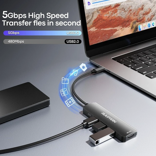 Alt view image 6 of 7 - 5 in 1 USB C Hub 4K USBC to HDMI Multiport Adapter for Laptop/Mac