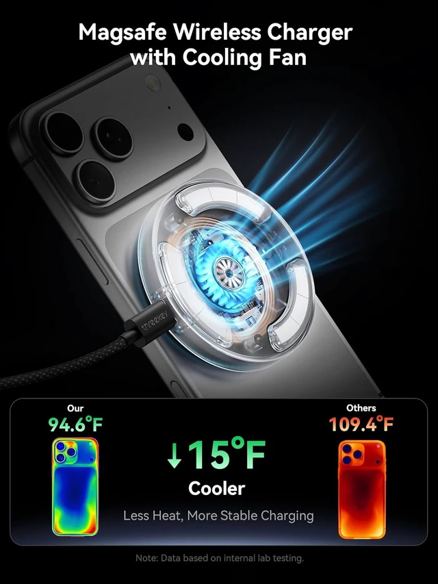 Alt view image 4 of 7 - Qi2.2 25W Magnetic Wireless Charger with Cooling Fan