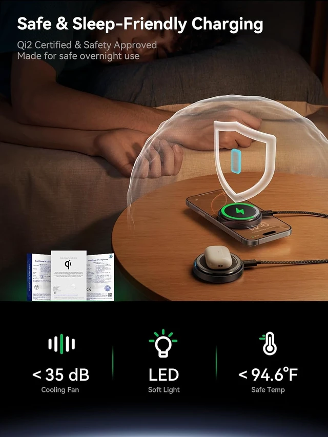 Alt view image 6 of 7 - Qi2.2 25W Magnetic Wireless Charger with Cooling Fan
