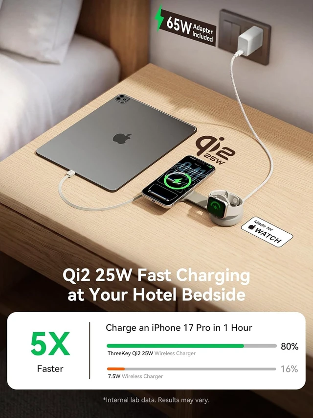 Alt view image 4 of 7 - 3-in-1 Travel Charging Station for Qi2 25W Wireless Charger
