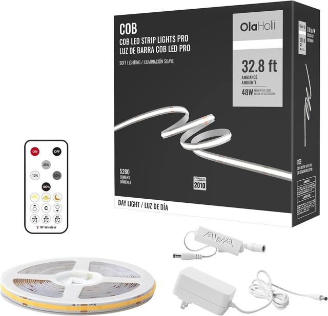 Main image of 32.8ft COB Led Strip Light with Remote 6500K Ra93+ Dimmable Bright Daylight White Led COB Strip Light White Led Strip Light for Mirror Stair Cabinet Room