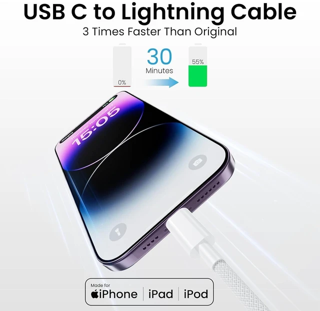 Alt view image 3 of 7 - USB-C to Lightning Cable MFi Certified 3FT Nylon iPhone Charger Cord