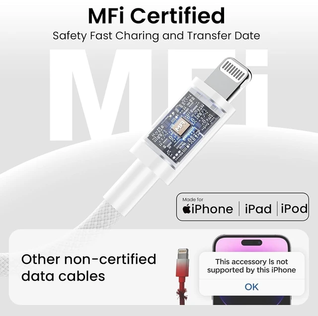 Alt view image 4 of 7 - USB-C to Lightning Cable MFi Certified 3FT Nylon iPhone Charger Cord