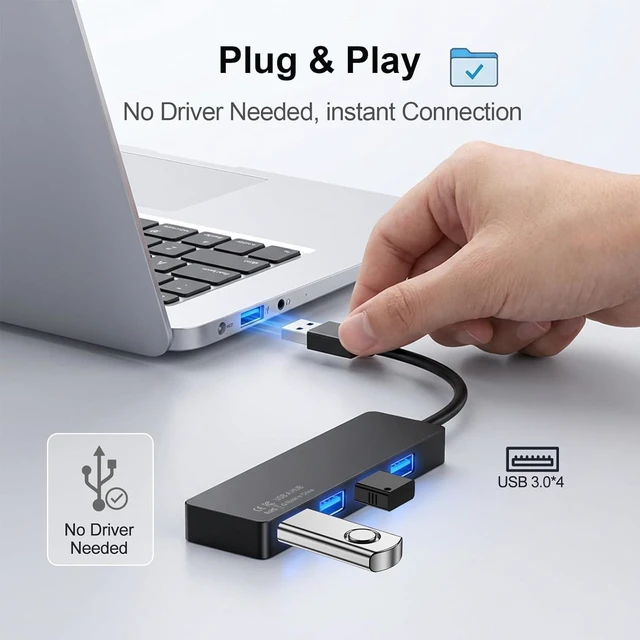 Alt view image 5 of 7 - USB 3.0 Hub 4-Port Multiple USB A Splitter for PC/Laptop/Desktop 0.8ft
