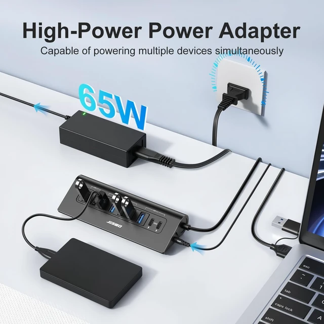 Alt view image 5 of 7 - Powered USB Hub 10Gbps 9-Port USB Hub USB 3.2 45W Charging for PC
