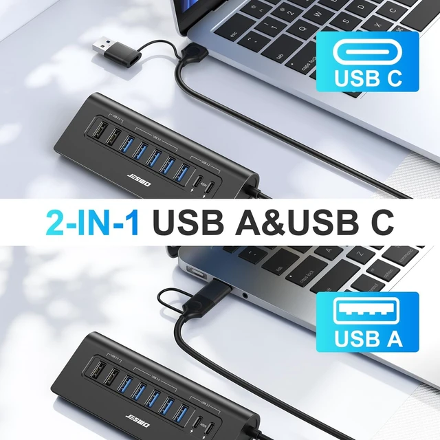 Alt view image 6 of 7 - Powered USB Hub 10Gbps 9-Port USB Hub USB 3.2 45W Charging for PC