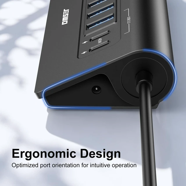 Alt view image 7 of 7 - Powered USB Hub 10Gbps 9-Port USB Hub USB 3.2 45W Charging for PC