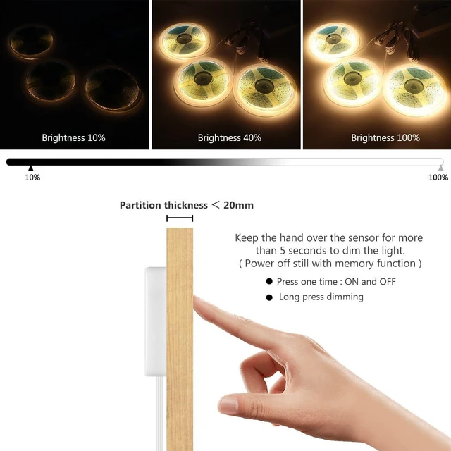 Alt view image 3 of 7 - Cabinet Light 12V COB LED Strip Lights 6-in-1 Penetrable Touch Dimming Suitable for Wine Cabinets Shoe Racks Display Cabinets Wardrobes Kitchen Cabinets and Showcase Lighting