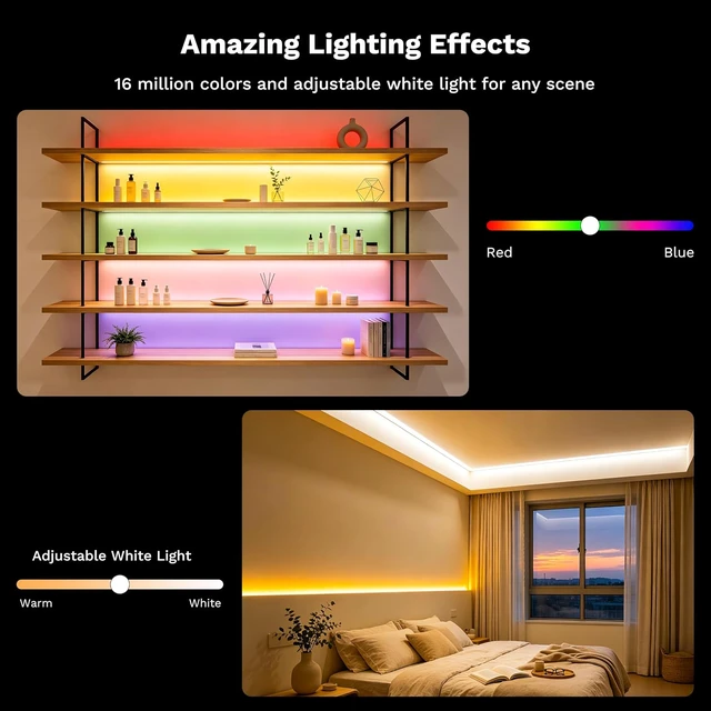 Alt view image 4 of 7 - RGB COB LED Strip Light 9.84ft/3m Color Changing Dimmable Strip Light DC24V Compatible with Alexa/Google Assistant/Tuya Multicolor Flexible Tape Light for TV Bedroom Party DIY Decoration