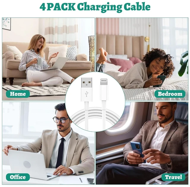Alt view image 6 of 7 - 4Pack for iPhone Charger Cable 3M for Lightning to USB Cable