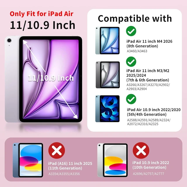 Alt view image 2 of 7 - for iPad Air 11 Inch Case iPad Air 5th/4th Gen 10.9 Inch Case Pink